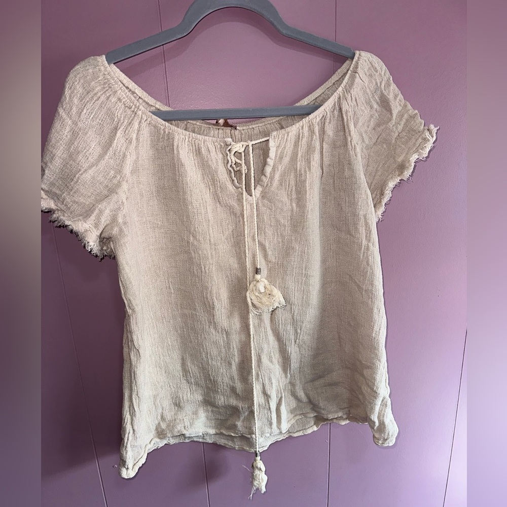 Elegant Beige Blouse with Tassel Accent